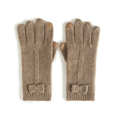 Women's 100% Cashmere Gloves Soft Cable Knitted Gloves with Bow