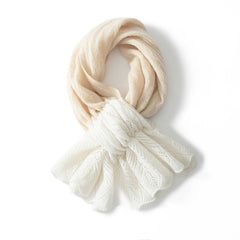 Two-Tone Ruffled 100% Cashmere Hollow Jacquard Knitted Scarf