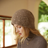 Soft Women's 100% Cashmere Handmade Flower Knit Beanie Hat
