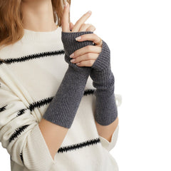 Women Cashmere Arm Warmers Winter Fingerless Long Gloves