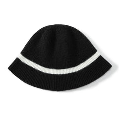 Rib Knit Wide Brim Hat Warm Striped Cashmere Beanie