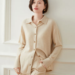 Polo Collar Cashmere Cardigan Women's Loose Coat Sweater Top