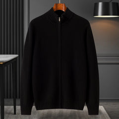 100% Pure Cashmere Full-Zip Mock Neck Sweater Cardigan for Men