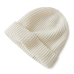 100% Cashmere Beanie Knit Soft Warm Winter Ribbed Hats for Unisex