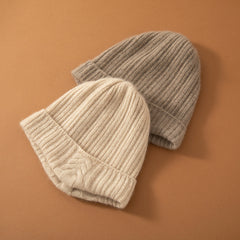Women's Soft Warm Cashmere Ribbed Knit Beanie Hat