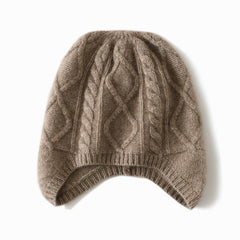 Cashmere Hat Winter Warm Cable Knit Cashmere Hat with Ear Flaps