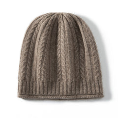 100% Cashmere Beanie Hat Cable Knit Cashmere Cap for Women