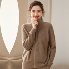 Thickened Knitted Hooded Zip-Up Mock-Neck Cashmere Cardigan