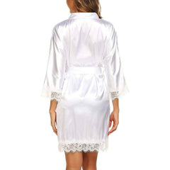Women Silk Kimono Robes With Lace Silk Short Robes
