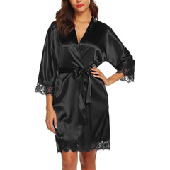 Women Silk Kimono Robes With Lace Silk Short Robes