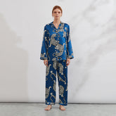 Women's Tiger Printed Silk Pajamas Set Two Piece Silk Sleepwear