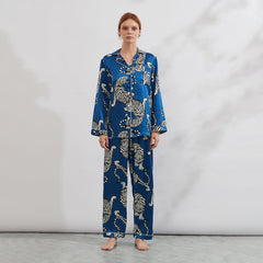Women's Tiger Printed Silk Pajamas Set Two Piece Silk Sleepwear
