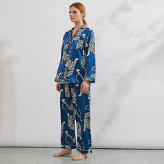 Women's Tiger Printed Silk Pajamas Set Two Piece Silk Sleepwear