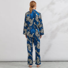 Women's Tiger Printed Silk Pajamas Set Two Piece Silk Sleepwear