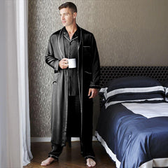 Men's Long Silk Pajamas Set Luxury Silk Pajamas Robe Set