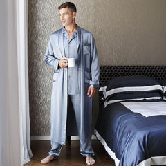 Men's Long Silk Pajamas Set Luxury Silk Pajamas Robe Set