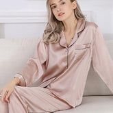 Classic Long Silk Pajama Set Pure Silk Sleepwear For Women