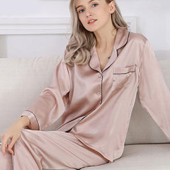 Classic Long Silk Pajama Set Pure Silk Sleepwear For Women
