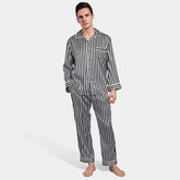 Black And White Stripe Long Silk Pajama Set for Men