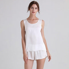 Short Silk Pajamas Set Classic Sleeveless Women Silk sleepwear