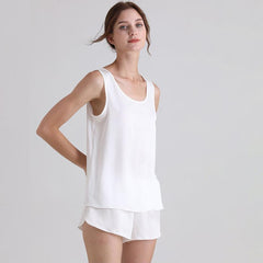 Short Silk Pajamas Set Classic Sleeveless Women Silk sleepwear