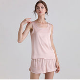 Short Silk Pajamas Set Classic Sleeveless Women Silk sleepwear
