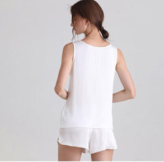 Short Silk Pajamas Set Classic Sleeveless Women Silk sleepwear