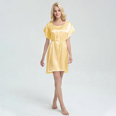 Women Short Silk Nightgown with belt Silk Chemise