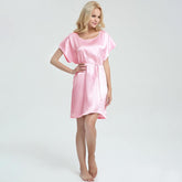 Women Short Silk Nightgown with belt Silk Chemise