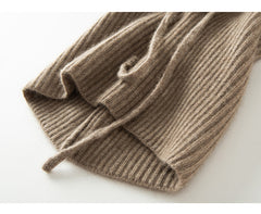 100% Pure Cashmere Hat Ribbed Cashmere Hooded Scarf