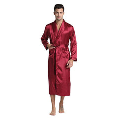 Men Long Silk Robe Luxury Silk Sleepwear