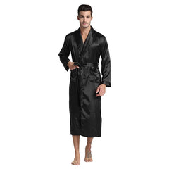 Men Long Silk Robe Luxury Silk Sleepwear