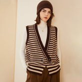 Women’s Striped Cashmere V-Neck Vest Sleeveless Cashmere Cardigan