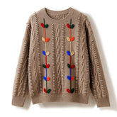 Hand-crocheted Embroidered Cable-Knit Pure Cashmere Sweater
