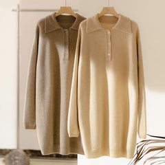 Mid-length POLO Collar Thickened  Pullover Cashmere Sweater