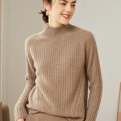 Half Turtleneck Soft Rib-Knit Loose 100% Pure Cashmere Sweater