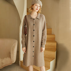 100% Cashmere Button-Down Sweater Dress with Collar Cardigan