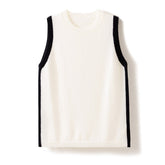 Women’s Cashmere Sleeveless Vest Trim Crew Neck Cashmere Top