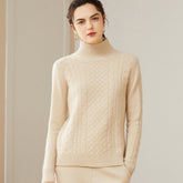 Half Turtleneck Double-ply Diamond Twist Knitted Cashmere Sweater