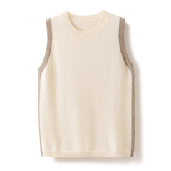 Women’s Cashmere Sleeveless Vest Trim Crew Neck Cashmere Top