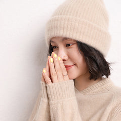 Women's Ribbed Cashmere Beanie Knitted Thickened Cashmere Hat