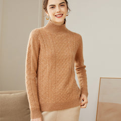 Half Turtleneck Double-ply Diamond Twist Knitted Cashmere Sweater