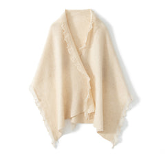 100% Pure Cashmere Poncho Wraps Shawl with Fringed Edges