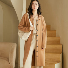 100% Cashmere Button-Down Sweater Dress with Collar Cardigan