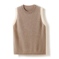 Women’s Cashmere Sleeveless Vest Trim Crew Neck Cashmere Top