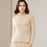Half Turtleneck Soft Rib-Knit Loose 100% Pure Cashmere Sweater