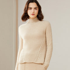Half Turtleneck Soft Rib-Knit Loose 100% Pure Cashmere Sweater