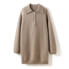 Mid-length POLO Collar Thickened  Pullover Cashmere Sweater