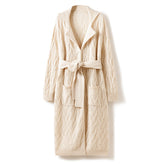 Women's Long Cable-Knit Belted Knitted Pure Cashmere Cardigan