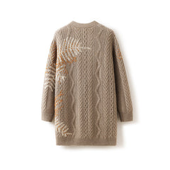 V-neck Hand-Embroidered 100% Cashmere Loose Cardigan